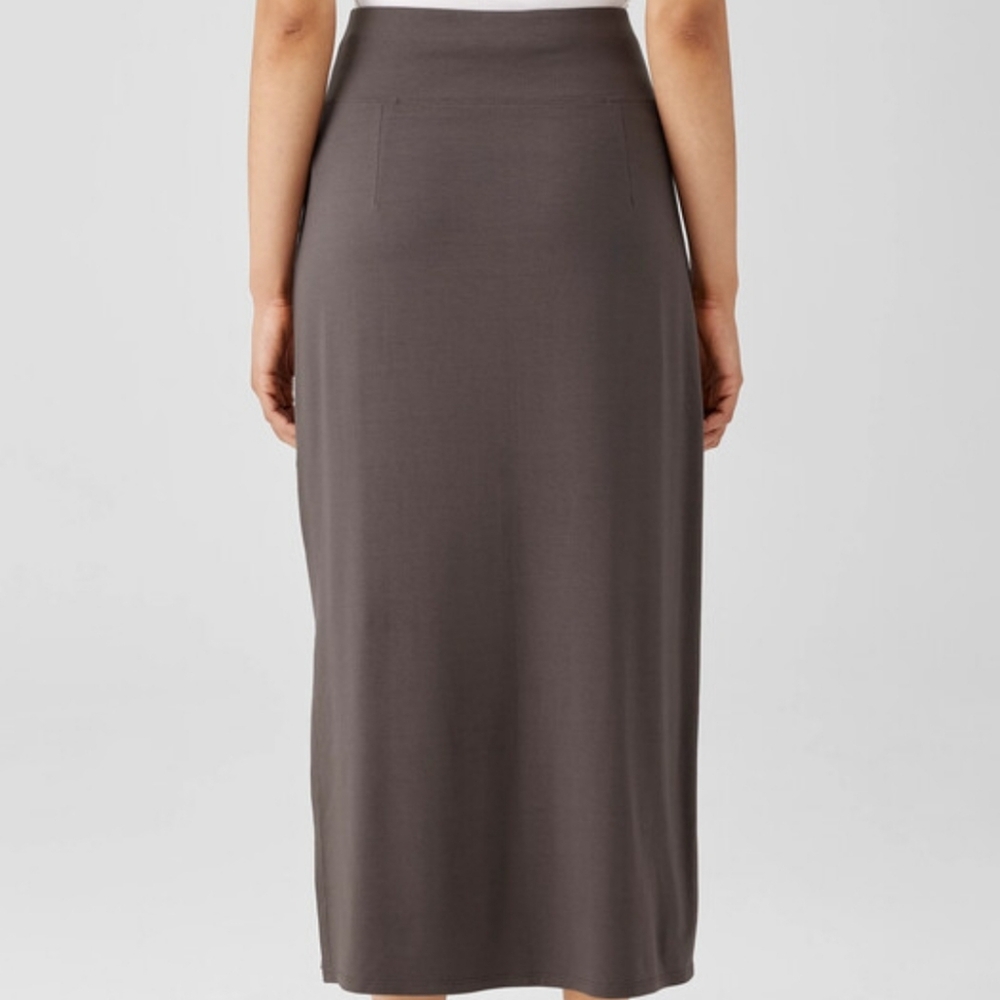 NWOT Eileen Fisher A Line Midi Side-Slit Skirt Khaki Green 100% Organic Cotton - Picture 9 of 17